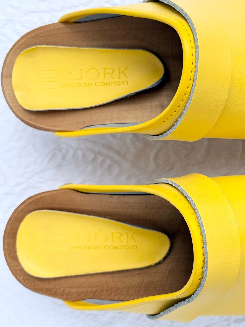 BJORK Swedish Comfort Maja Leather & Wood Heel Open Back Clog | Mustard | EU 39 - Picture 5 of 11